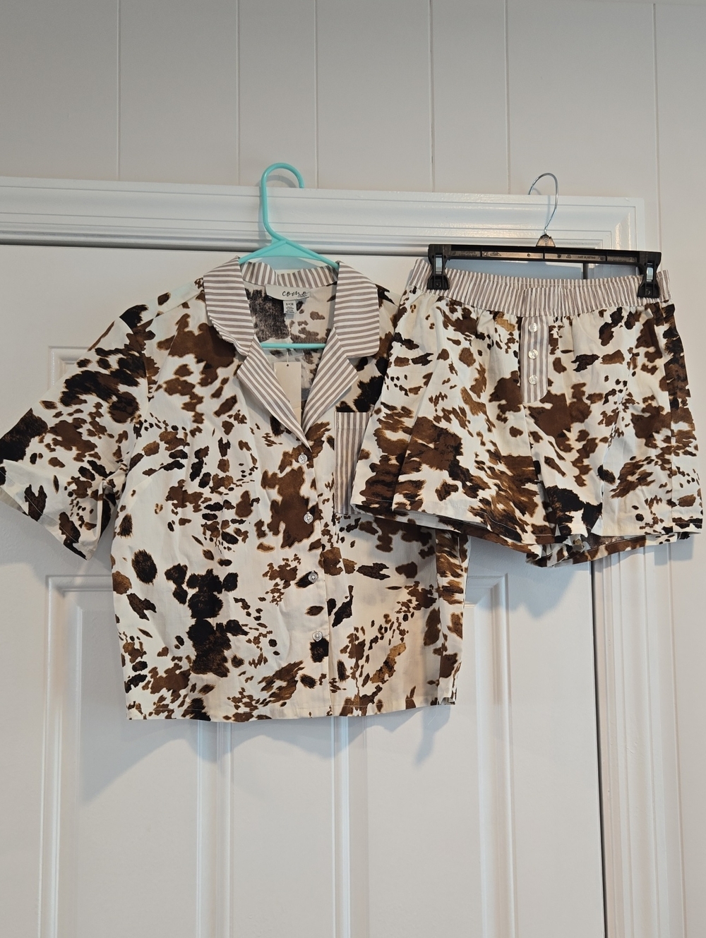 Short Sleeve Cow-Print Cotton Pajama Set S
